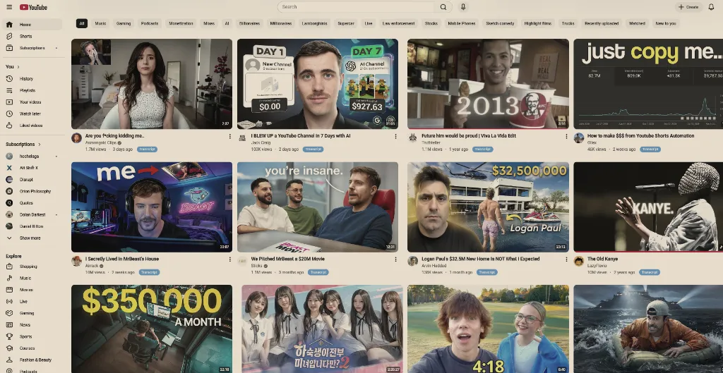 YouTube video with transcript button